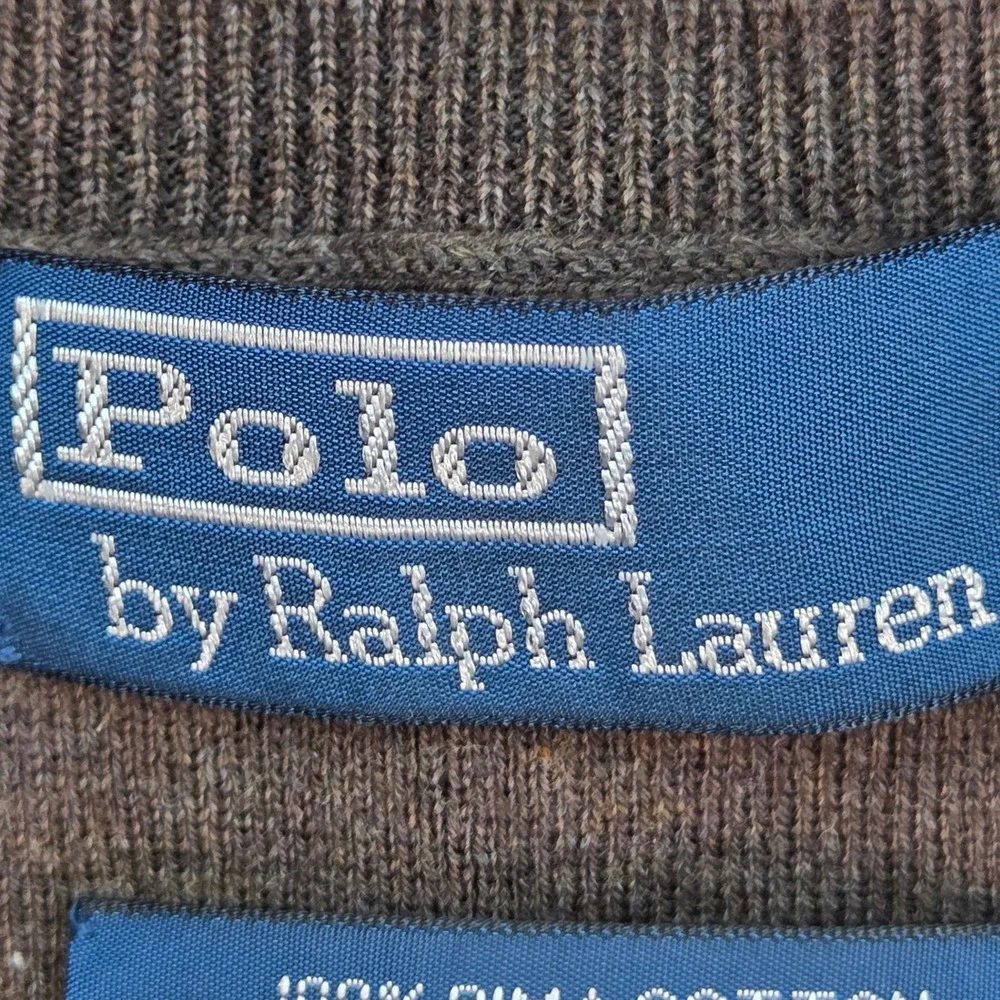 Polo Ralph Lauren V-Neck Sweater Mens L Pima Cotton Pony Logo Pullover Brown